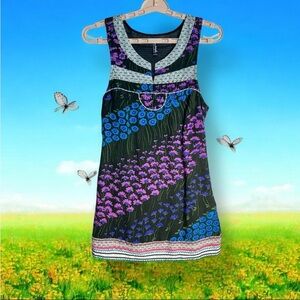 Free People Patchwork Flower Field Shift Dress Sz 2 Boho Short Lined Floral READ